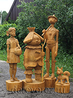 Садовые деревянные скульптуры персонажей сказки Волшебник изумрудного города